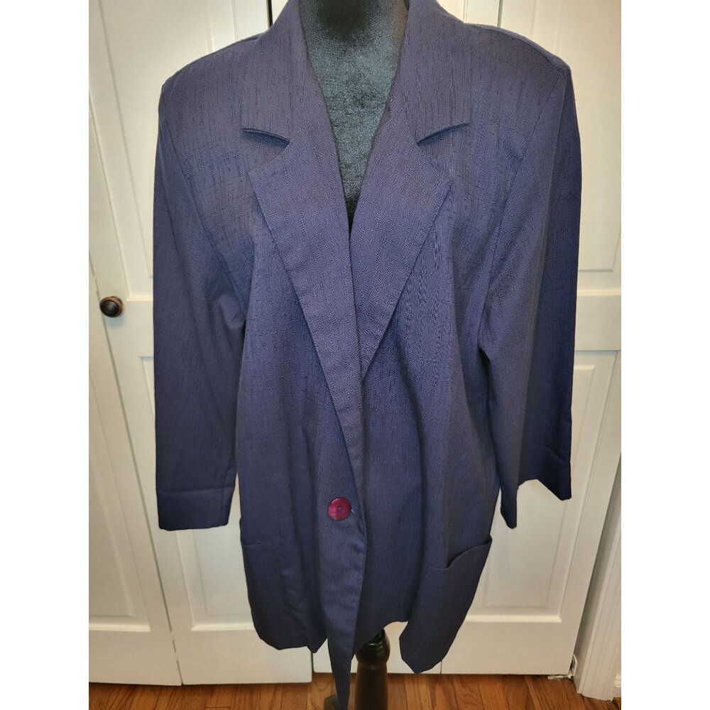 Alice Stuart Vintage 80s Navy Oversized Single Button Blazer XL Preppy Nautical